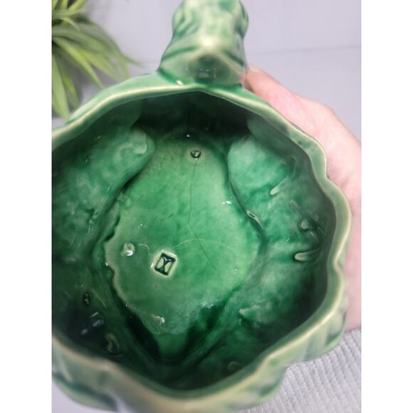 Vintage McCoy Green Frog Lotus Planter - Picture 4 of 5